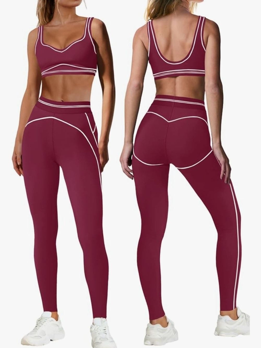 Cute Yoga Outfit Pilates Workout Gym 2 Piece Contrast Stitching Jogging Set